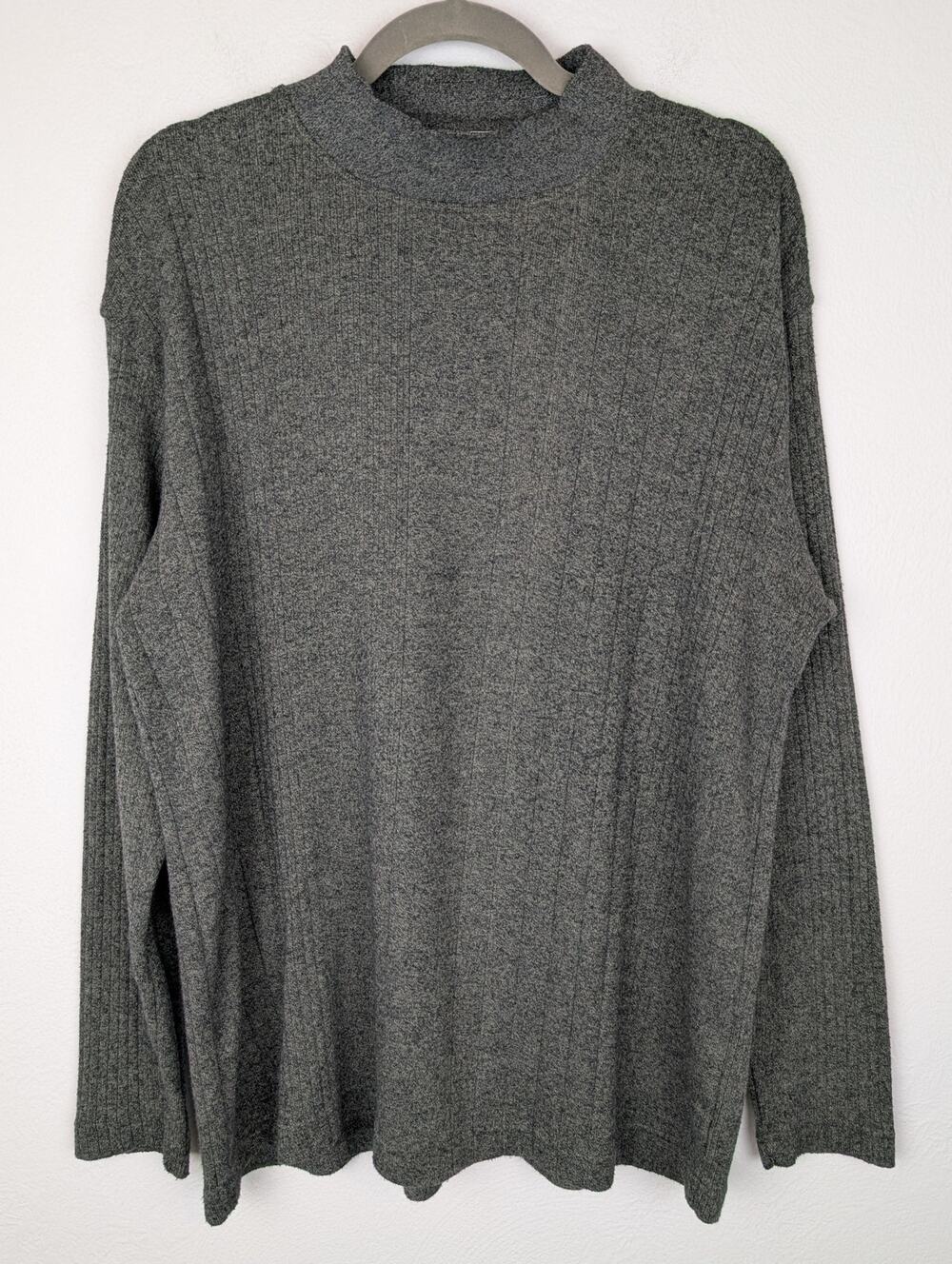 Pierre Cardin Sweater Knit Mock Neck Cotton Blend Neutral Preppy Gray Size L